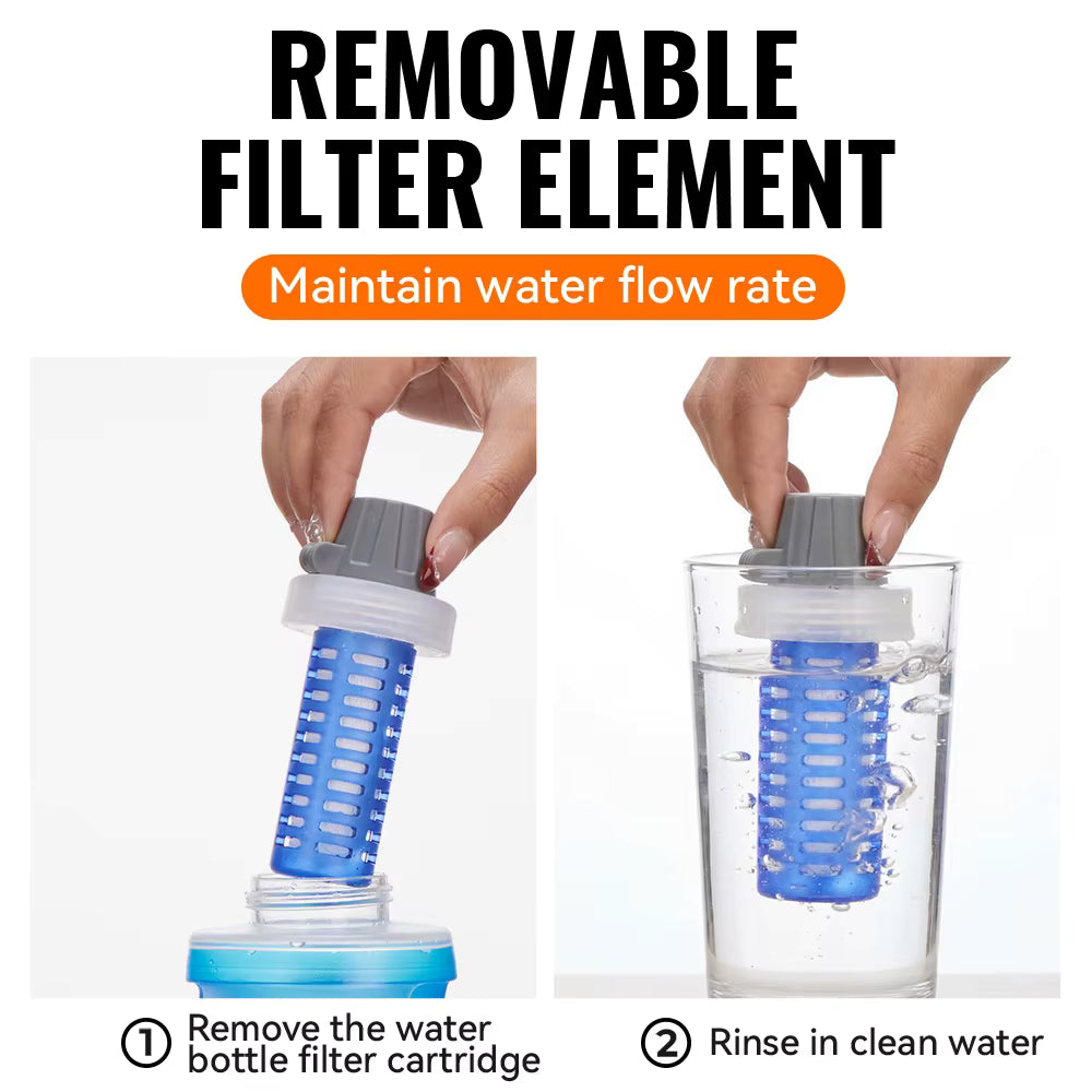 Collapsible Water Bottle Ultralight Built-In Filter & Leakproof Cap