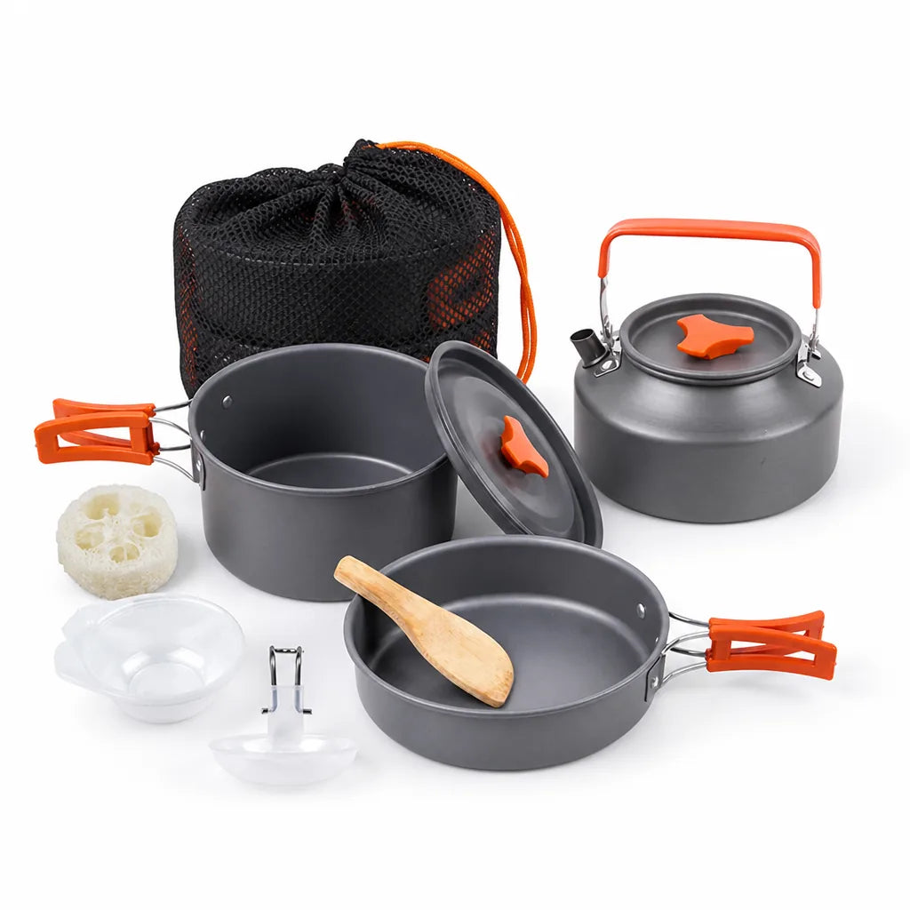 Compact Nesting Camping Cookware Set with Steamer, Pot, Frypan