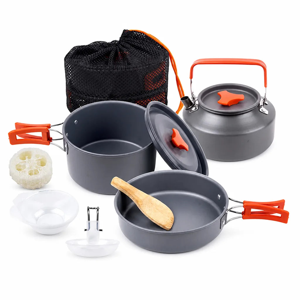 Compact Nesting Camping Cookware Set with Steamer, Pot, Frypan