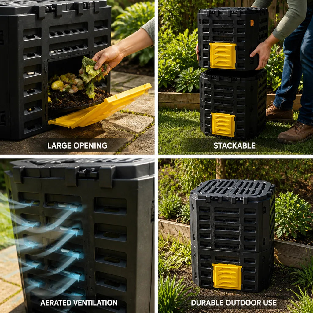 Compost Bin Large Opening Stackable Aerated