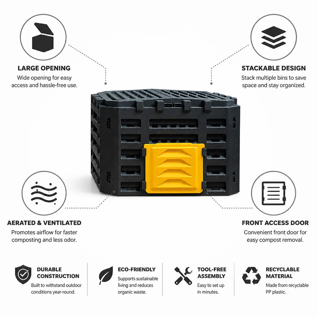 Compost Bin Large Opening Stackable Aerated
