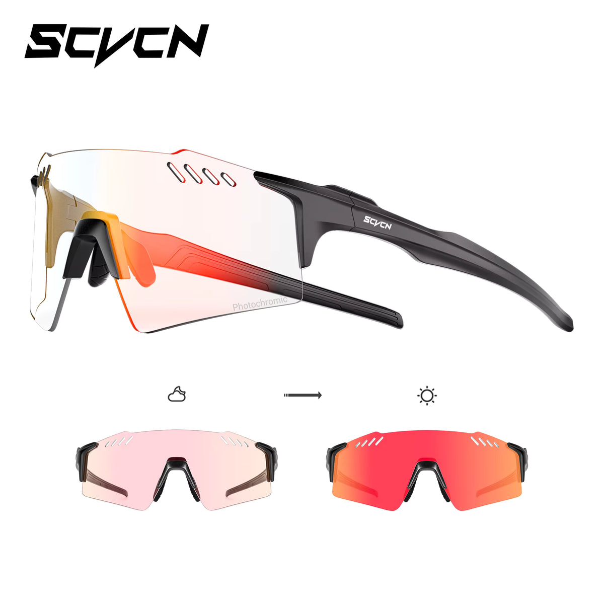 Cycling Glasses Rimless Lightweight Photochromic