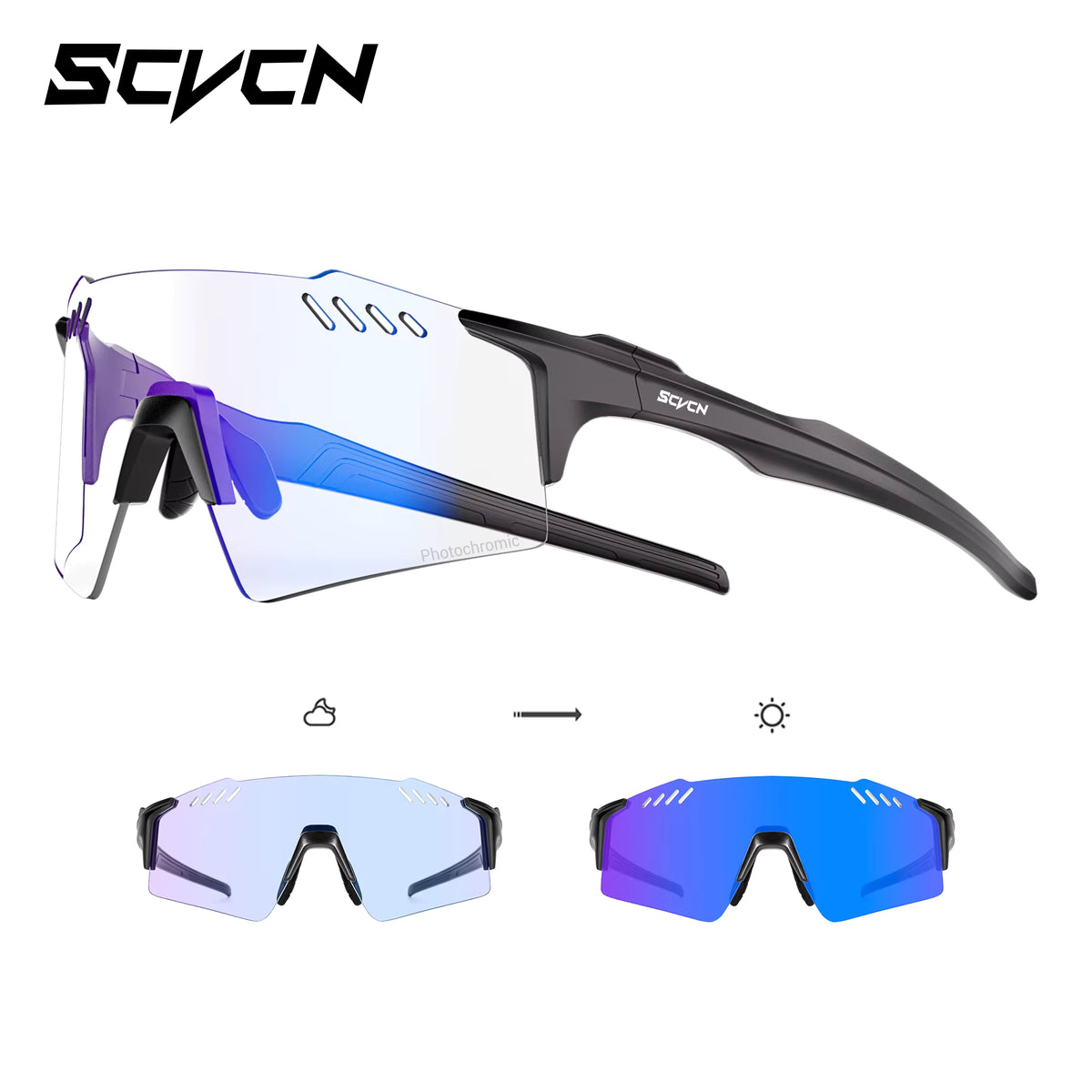 Cycling Glasses Rimless Lightweight Photochromic