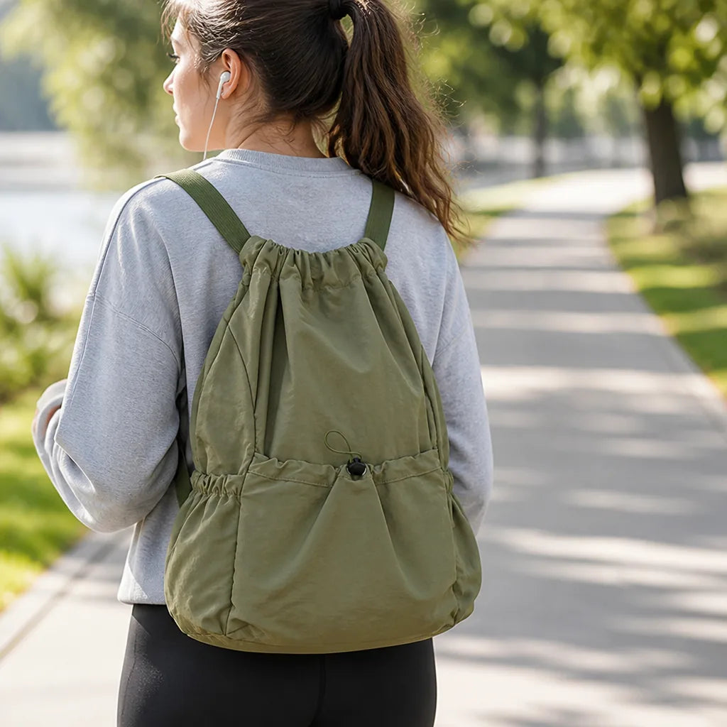 Drawstring Backpack Waterproof Polyester Lightweight Large Capacity