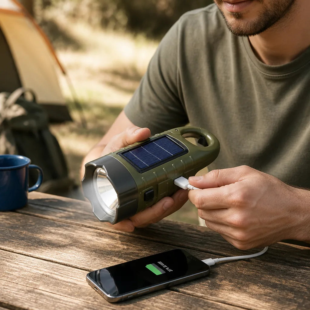 Emergency Flashlight Solar & Hand-Crank Power Bank