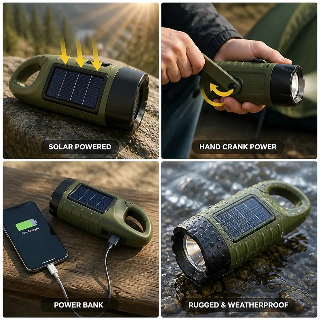 Emergency Flashlight Solar & Hand-Crank Power Bank