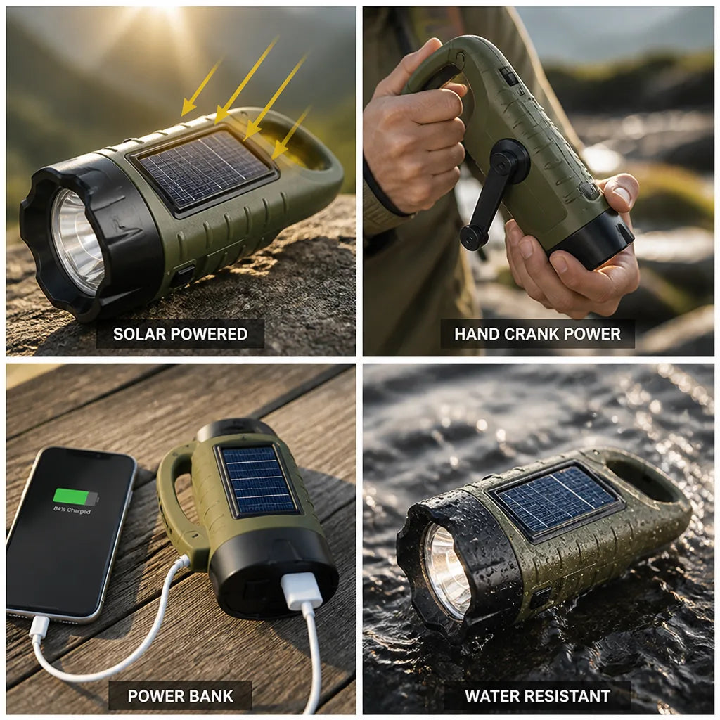 Emergency Flashlight Solar & Hand-Crank Power Bank