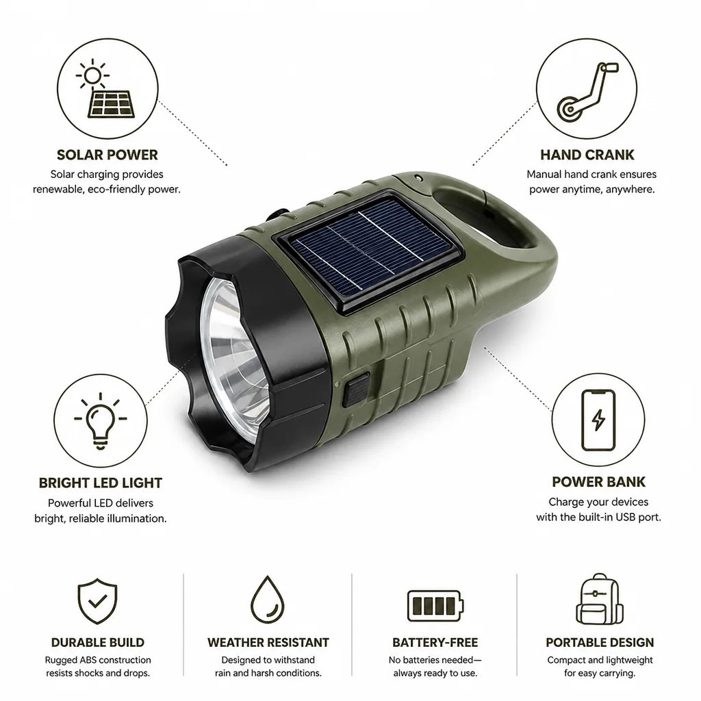 Emergency Flashlight Solar & Hand-Crank Power Bank