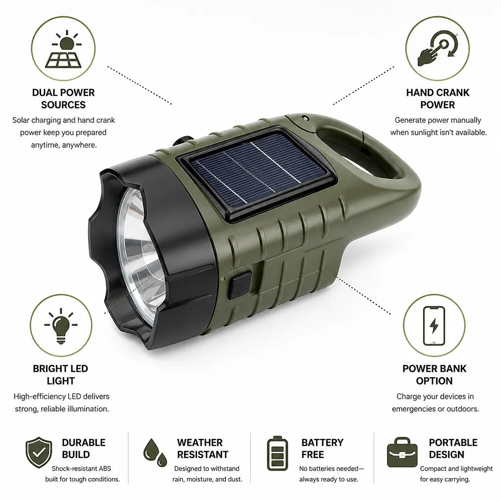 Emergency Flashlight Solar & Hand-Crank Power Bank