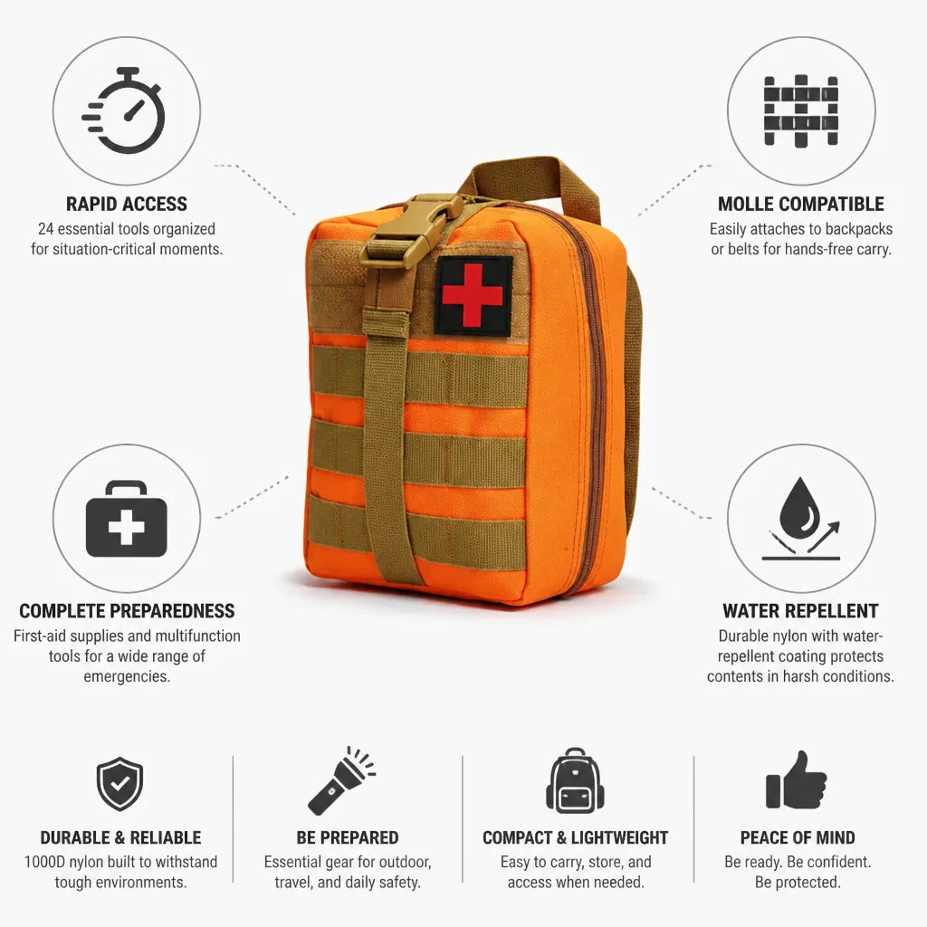 Emergency Kit 24-Piece MOLLE-Compatible Water-Repellent Nylon