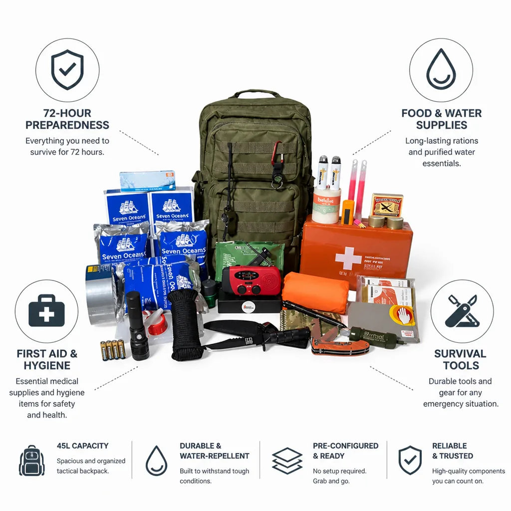 Emergency Kit 72-Hour Pre-Configured Tactical Backpack