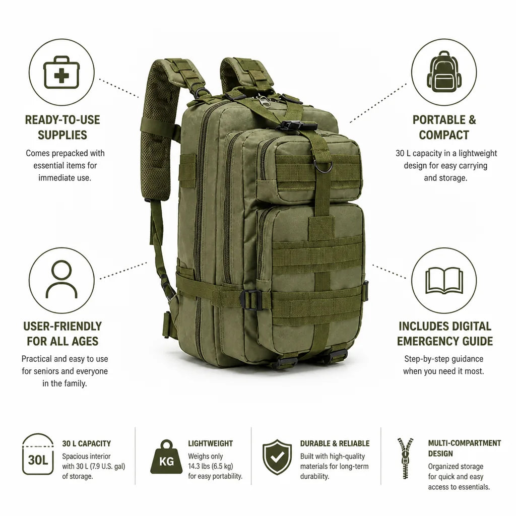 Emergency Kit Backpack Prepacked 30 L