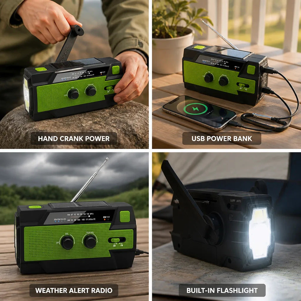 Emergency Radio Hand Crank & Solar USB Power Bank