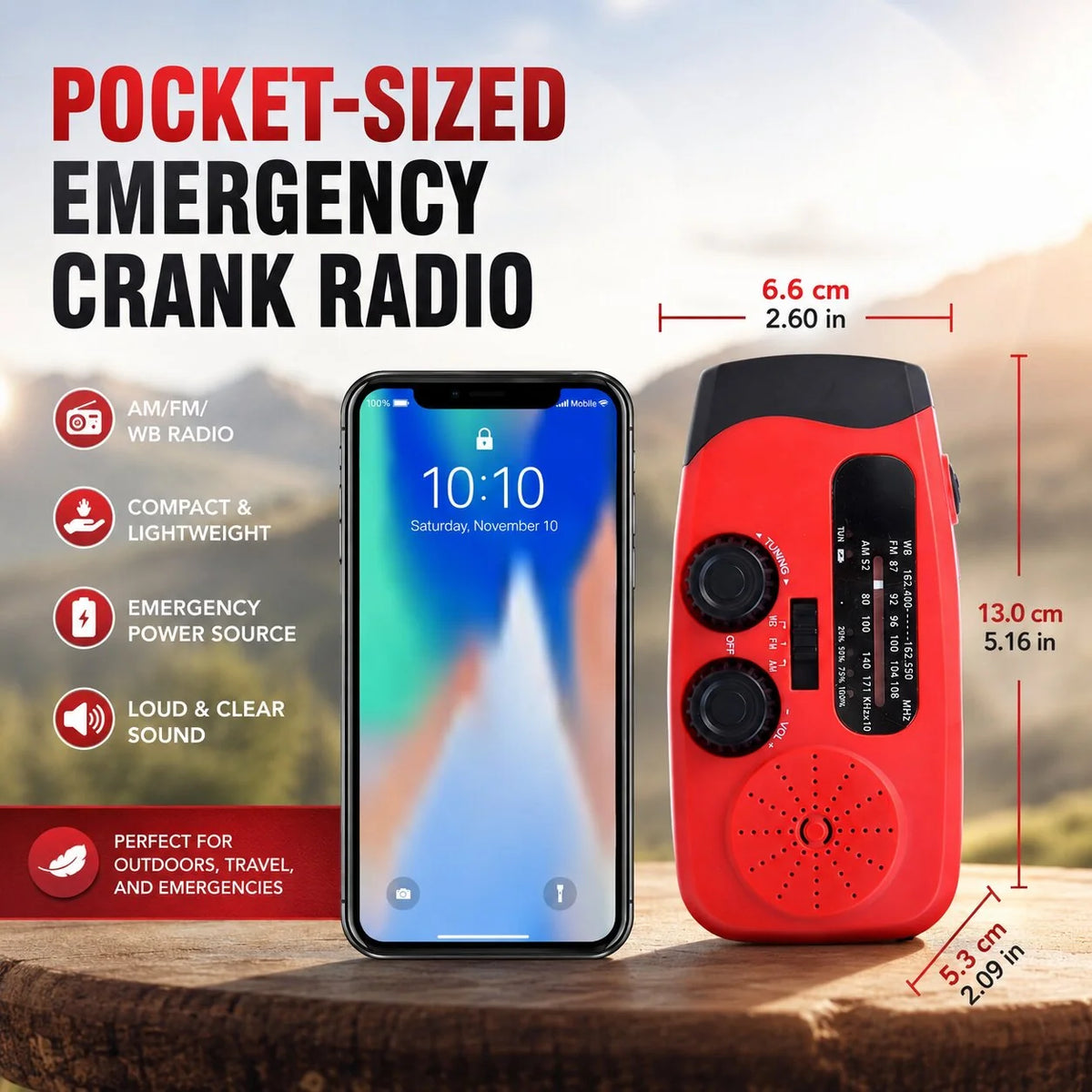 Emergency Radio Solar & Hand-Crank SOS Light