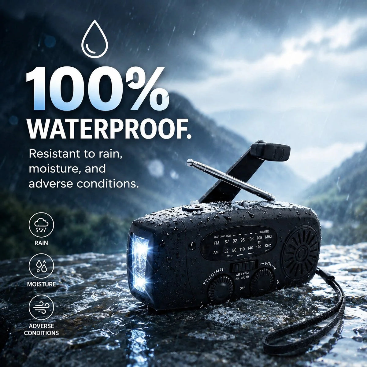 Emergency Radio Solar & Hand-Crank SOS Light
