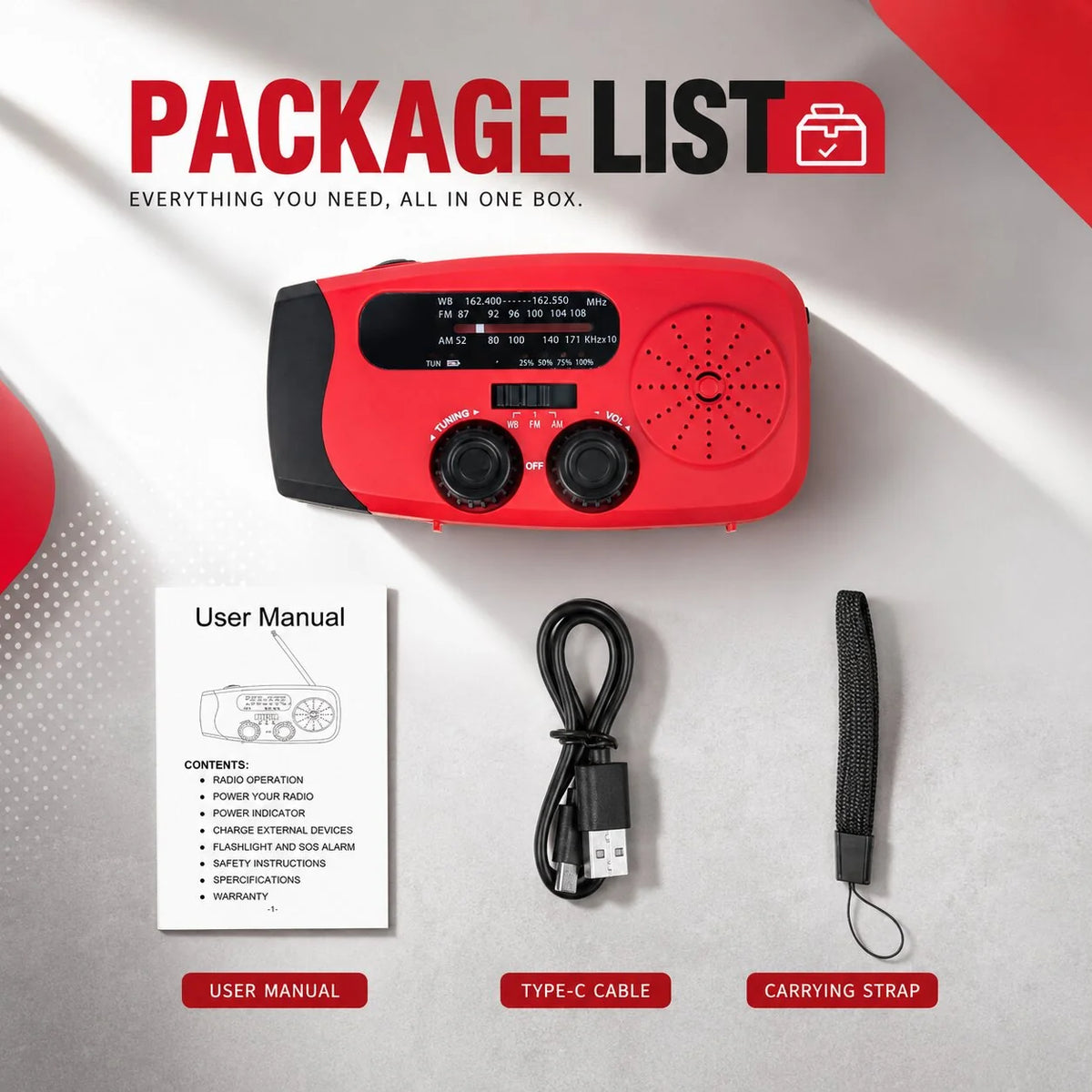 Emergency Radio Solar & Hand-Crank SOS Light