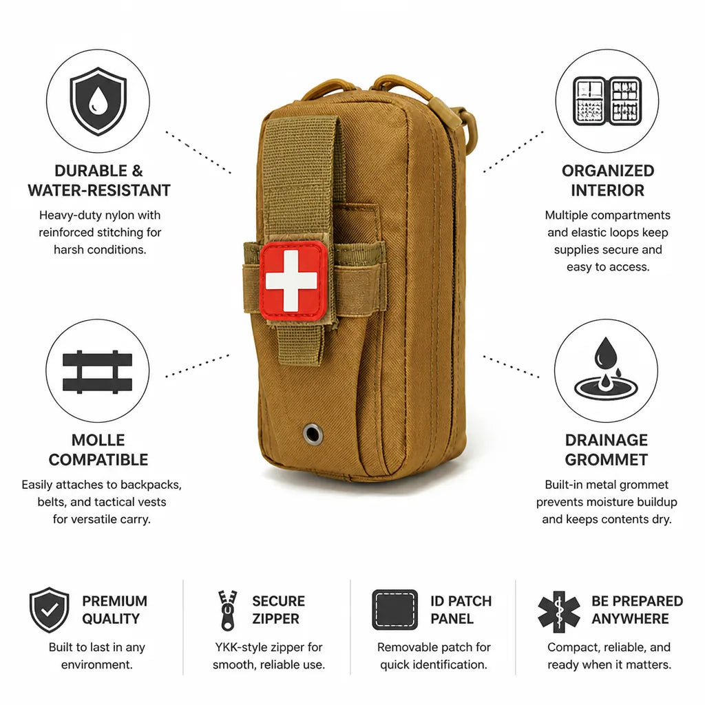 First Aid Pouch MOLLE-Compatible Water-Resistant Organized Interior