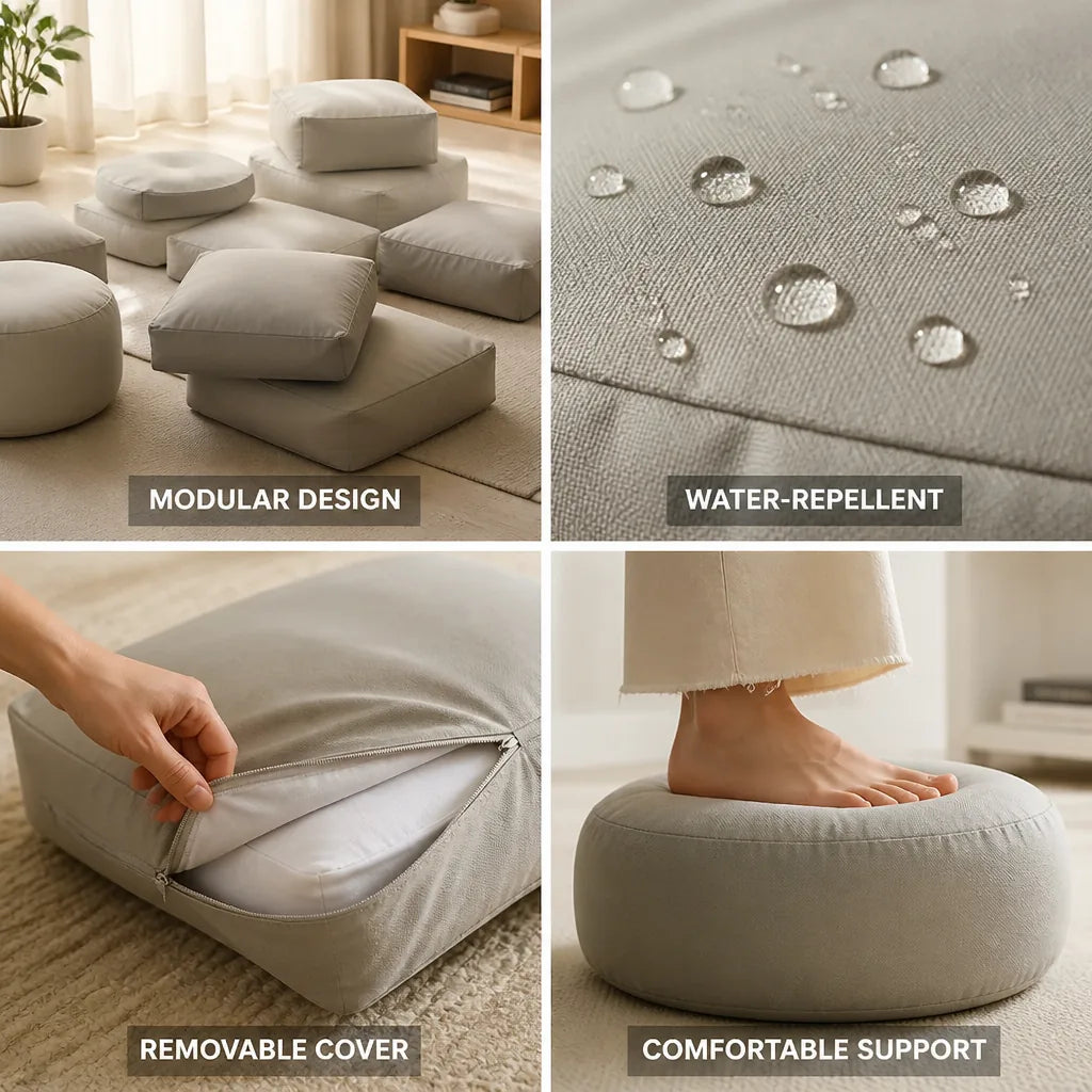 Floor Cushion & Pouf Set Modular Design Water-Repellent Microfiber