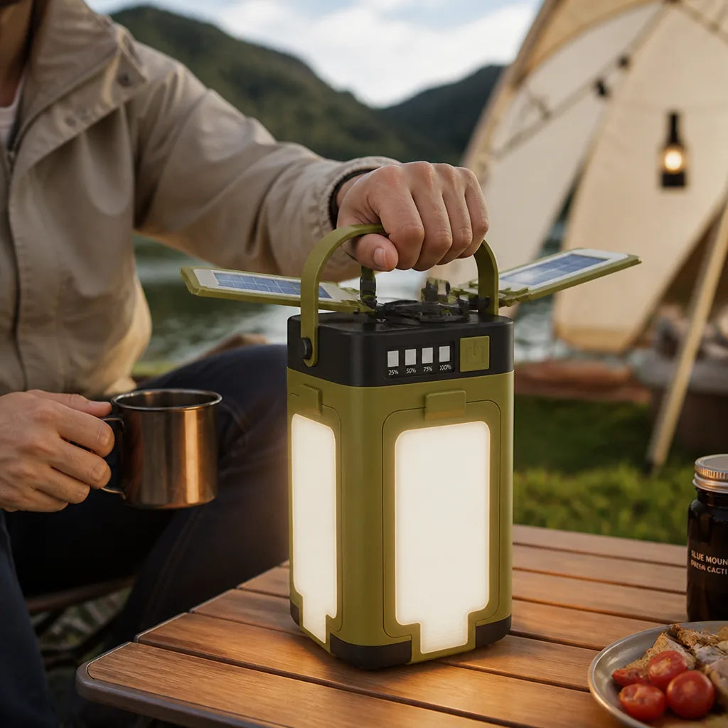 Foldable LED Camping Lantern (Solar Charging, Push-Button Operation)