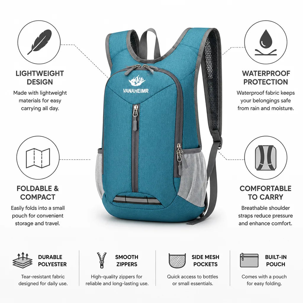 Folding Backpack Lightweight Waterproof Polyester
