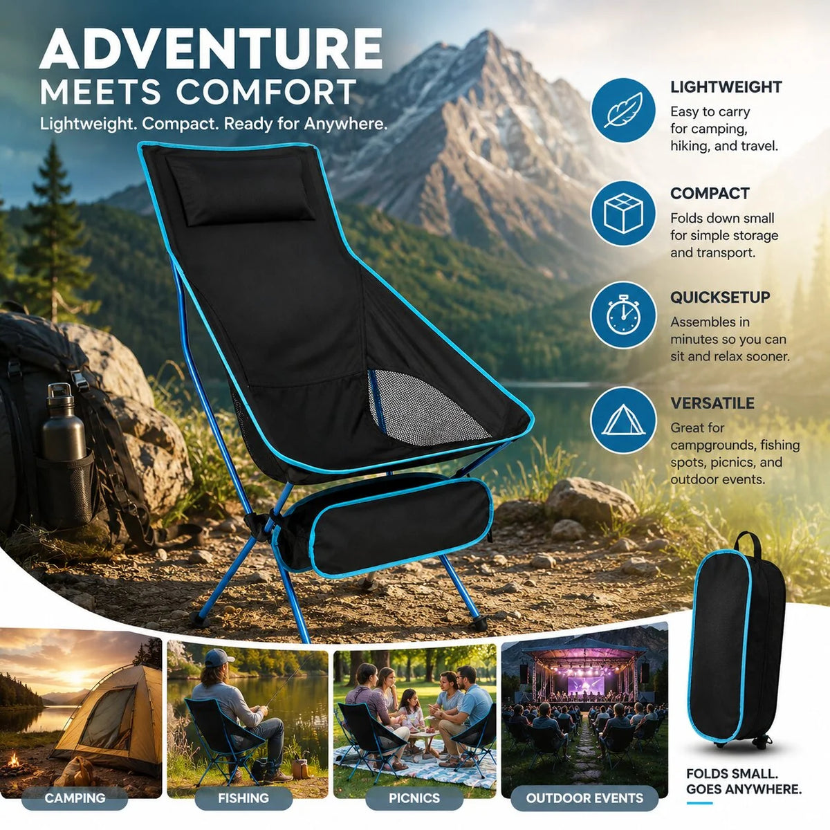 Folding Camping Chair Ultralight & Compact Quick Setup
