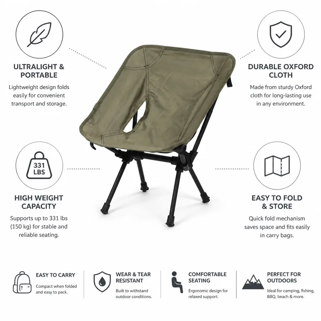 Folding Camping Chair Ultralight Oxford Cloth 331 Lb Capacity