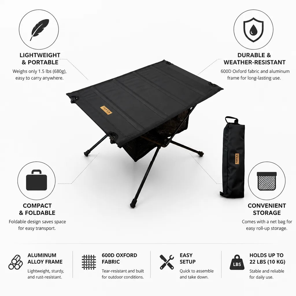Folding Camping Table Lightweight Oxford Fabric & Aluminum Frame