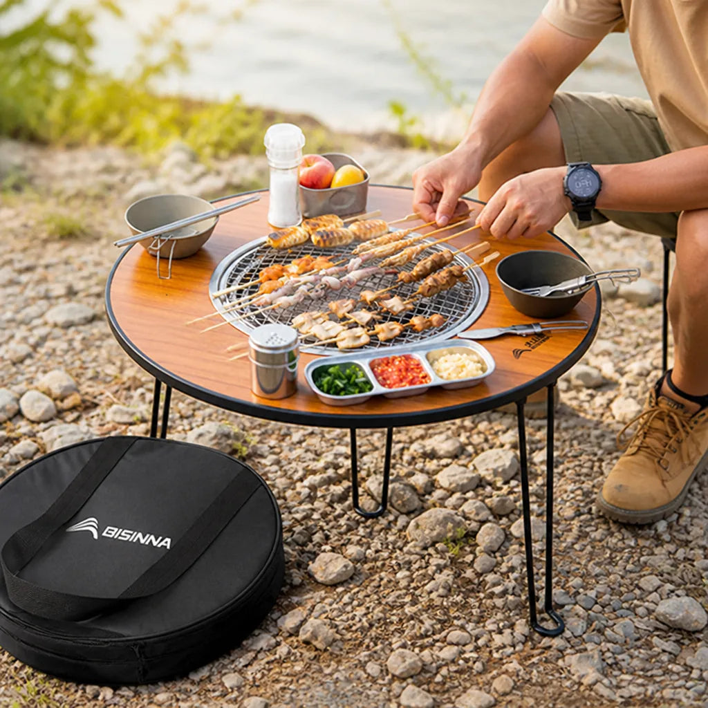 Folding Charcoal Grill Round Tabletop With Storage Bag