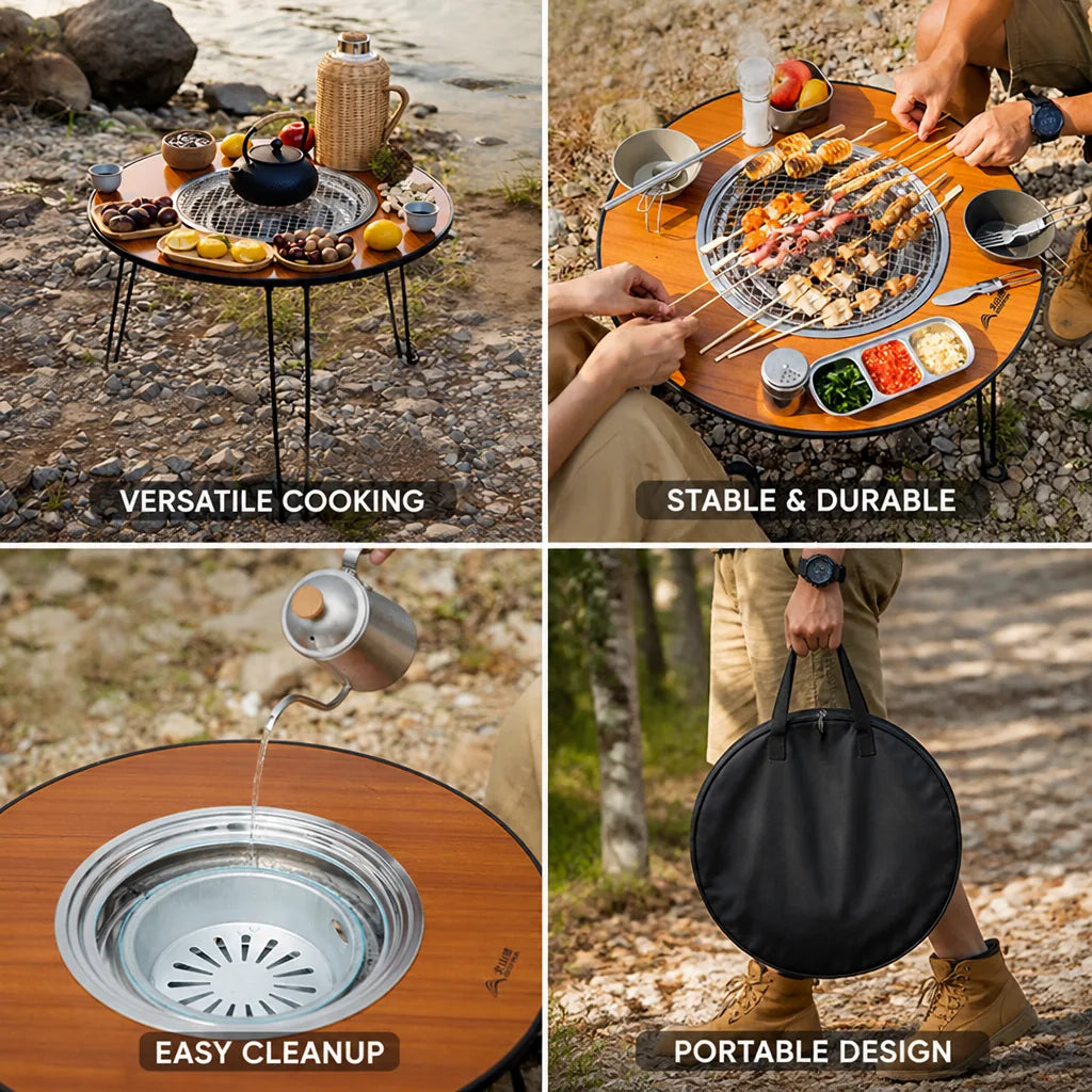 Folding Charcoal Grill Round Tabletop With Storage Bag