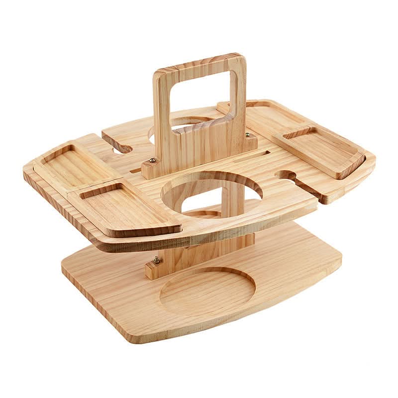 Folding Picnic Table Wooden Snack Compartments & Glass Holders