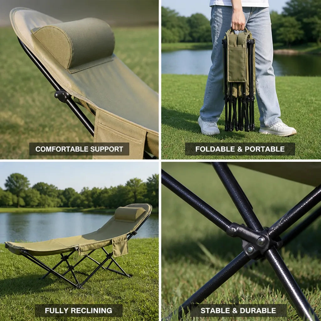 Folding Recliner Chair Curved Headrest & Leg Rest