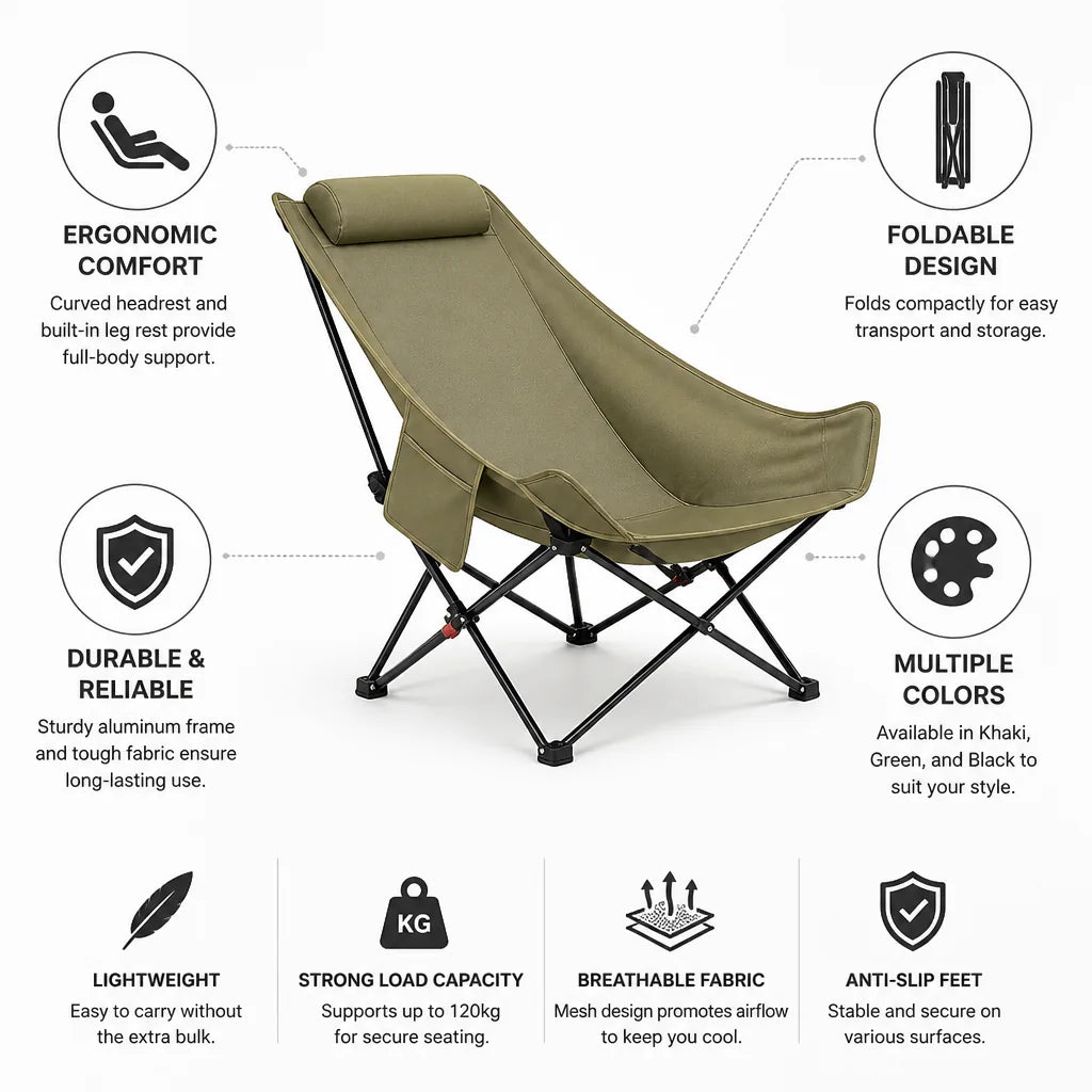 Folding Recliner Chair Curved Headrest & Leg Rest