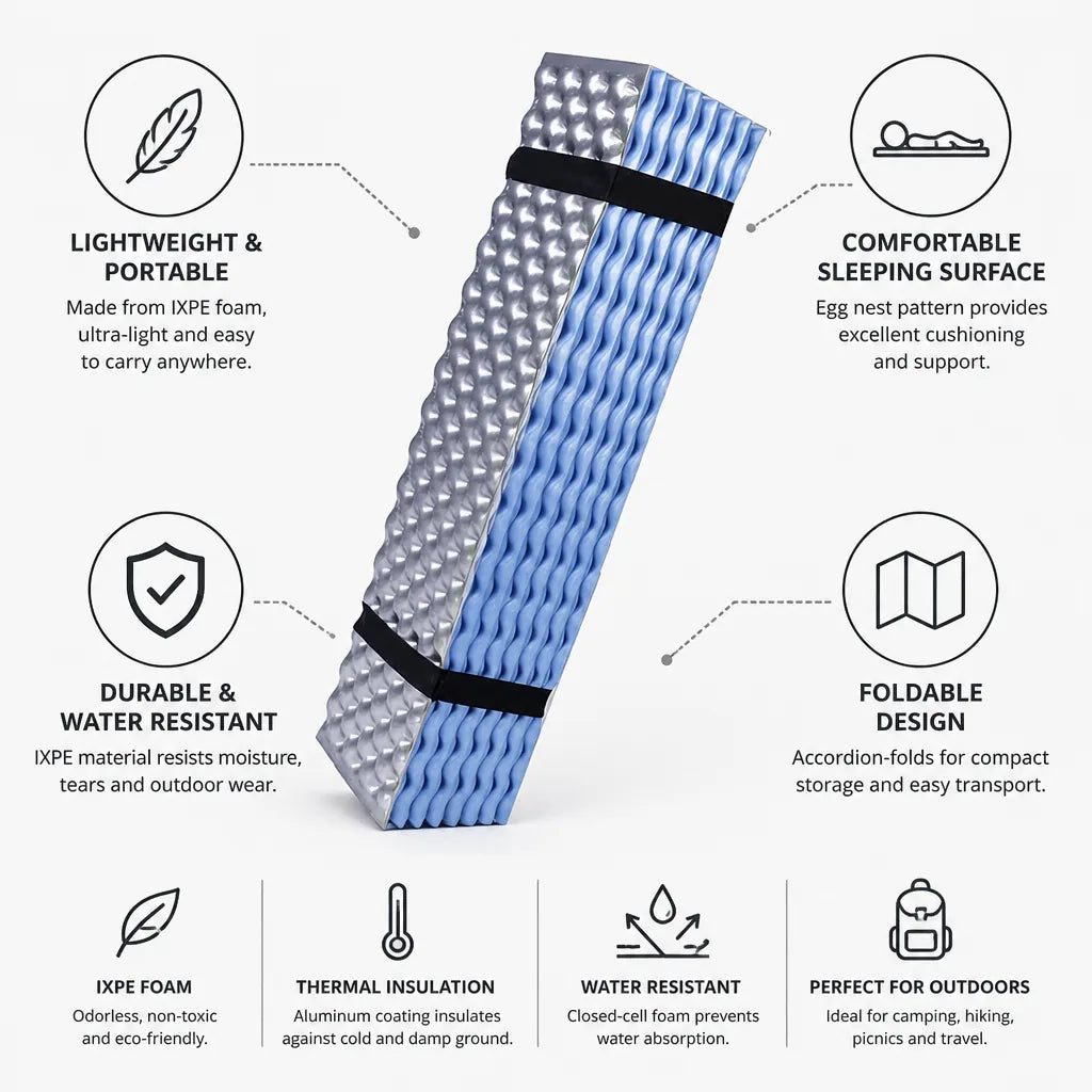 Folding Sleeping Pad IXPE Foam Lightweight Egg Nest Comfort