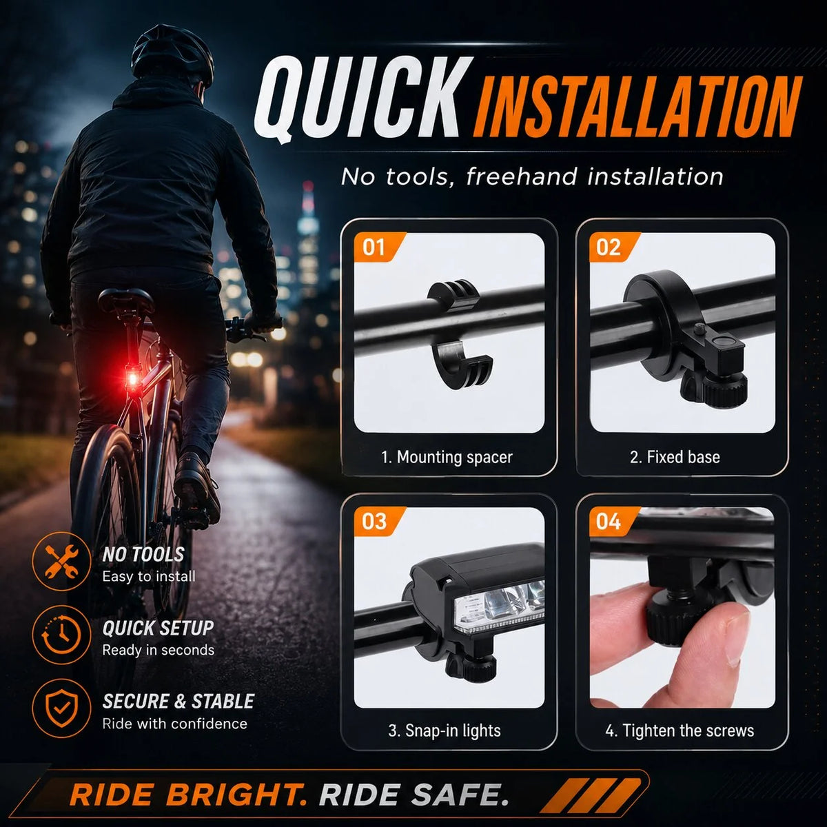 Front Bike Light 900 Lumen Rechargeable & Water-Resistant