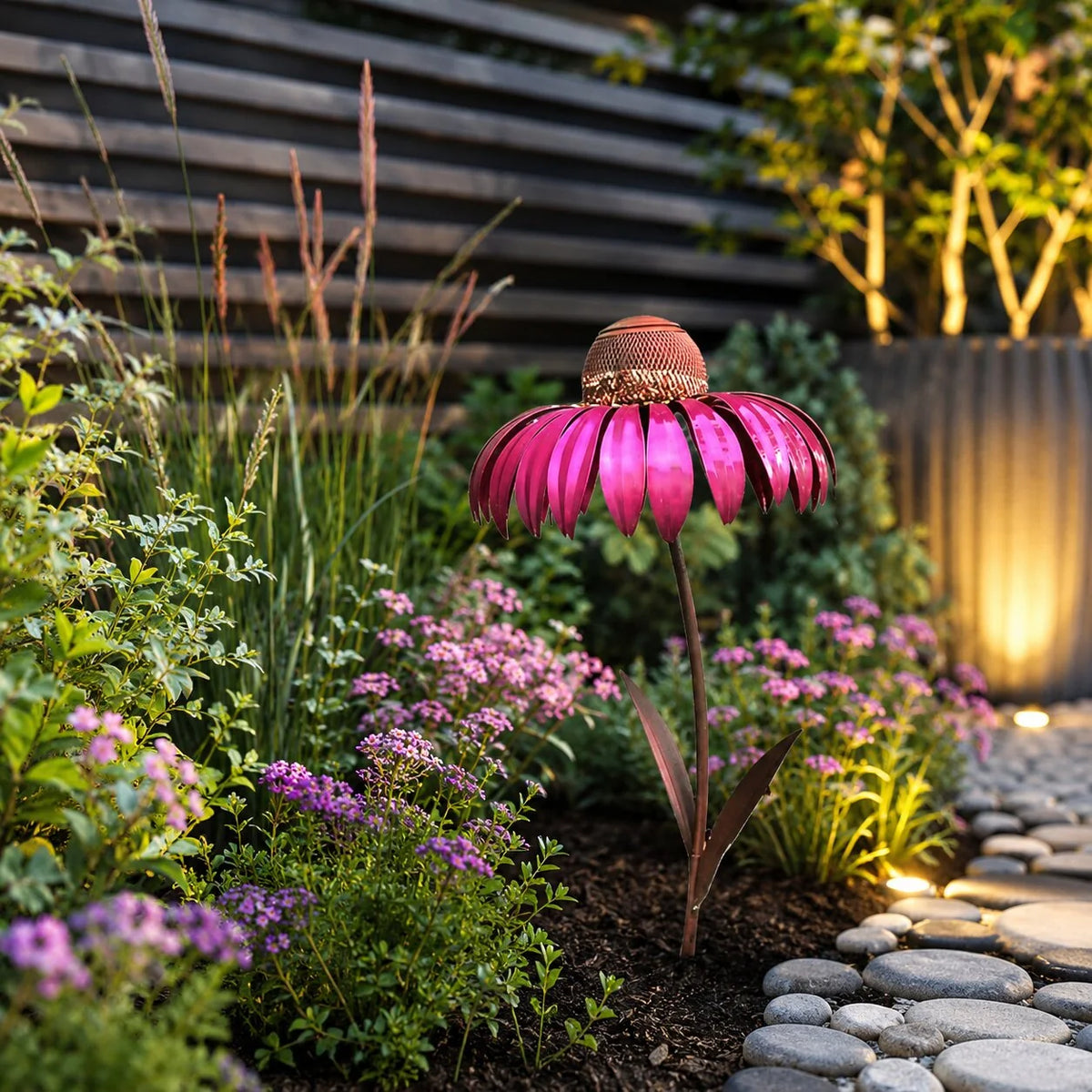Garden Bird Feeder Stake Flower Design Weather-Resistant Metal