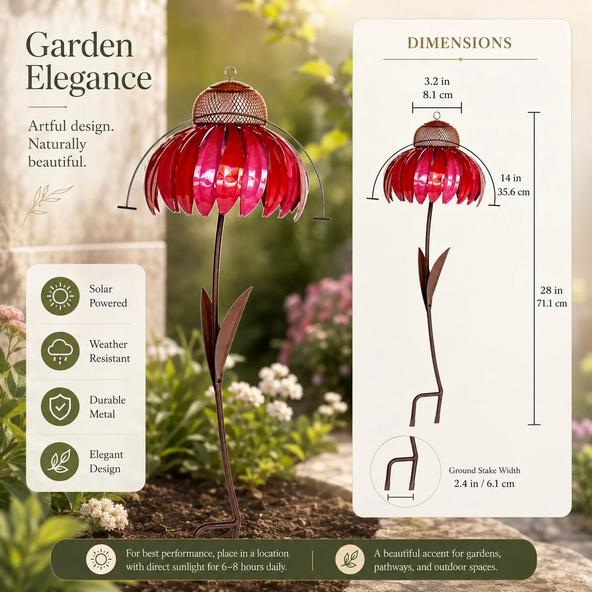 Garden Bird Feeder Stake Flower Design Weather-Resistant Metal