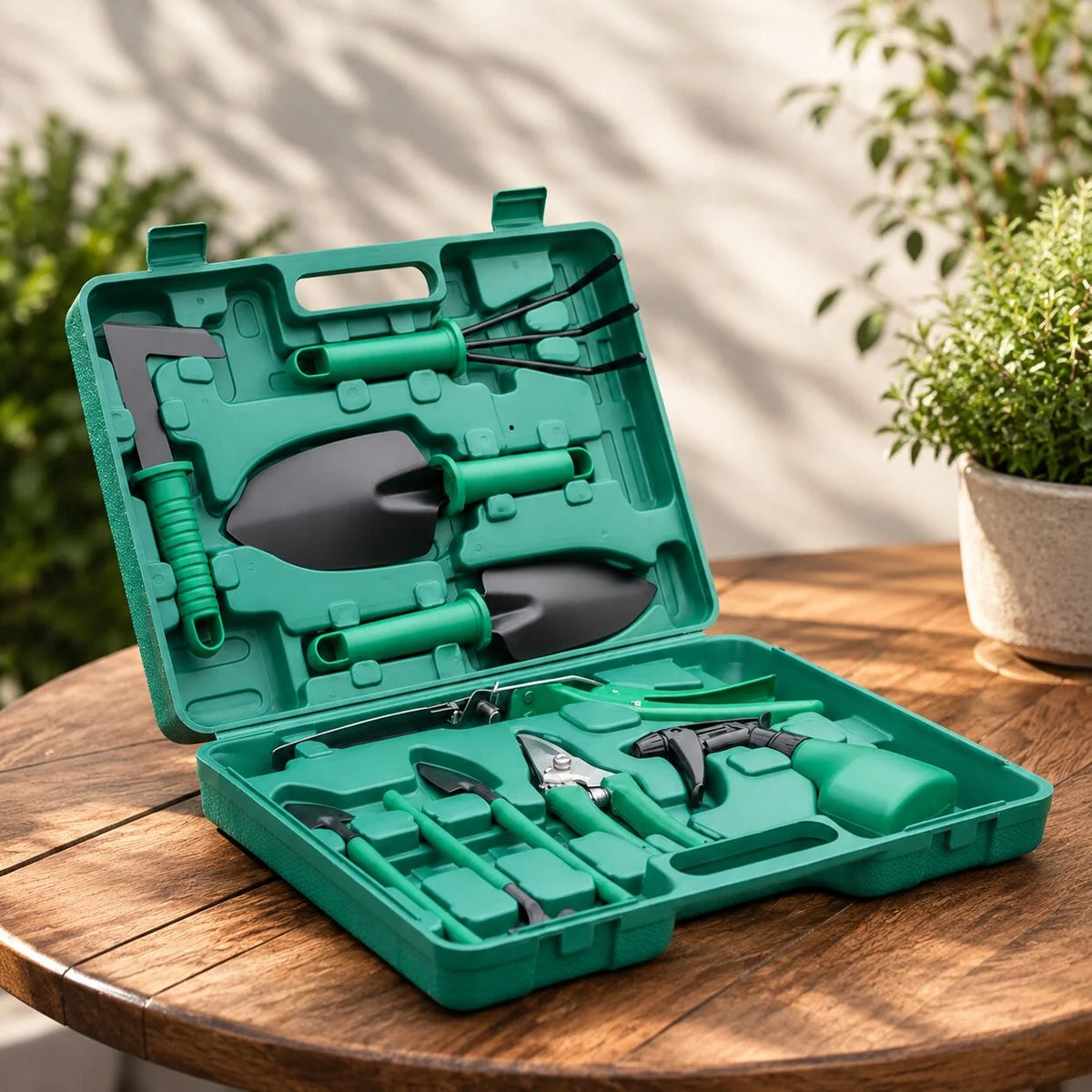 Garden Tool Set 10-Piece Stainless Steel Heads Carry Case