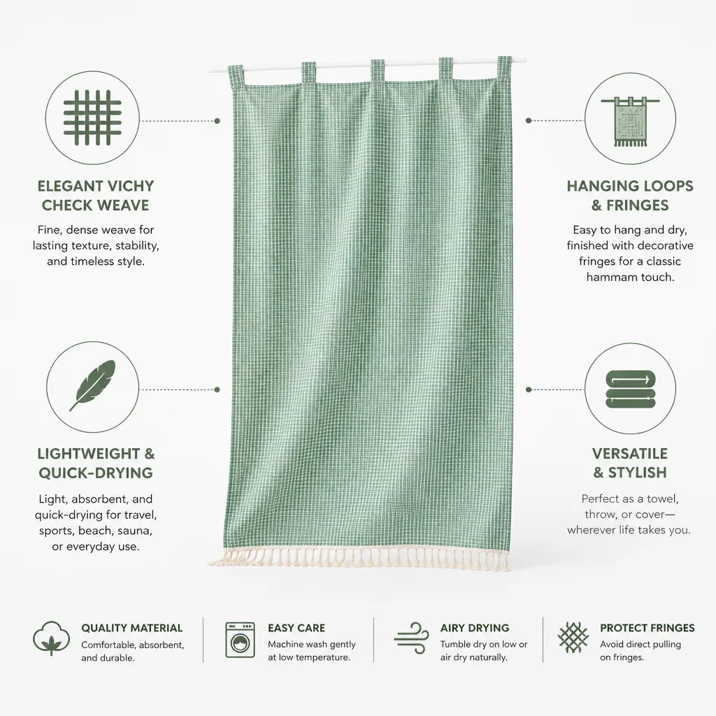 Hammam Towel Lightweight & Quick-Drying Vichy Check