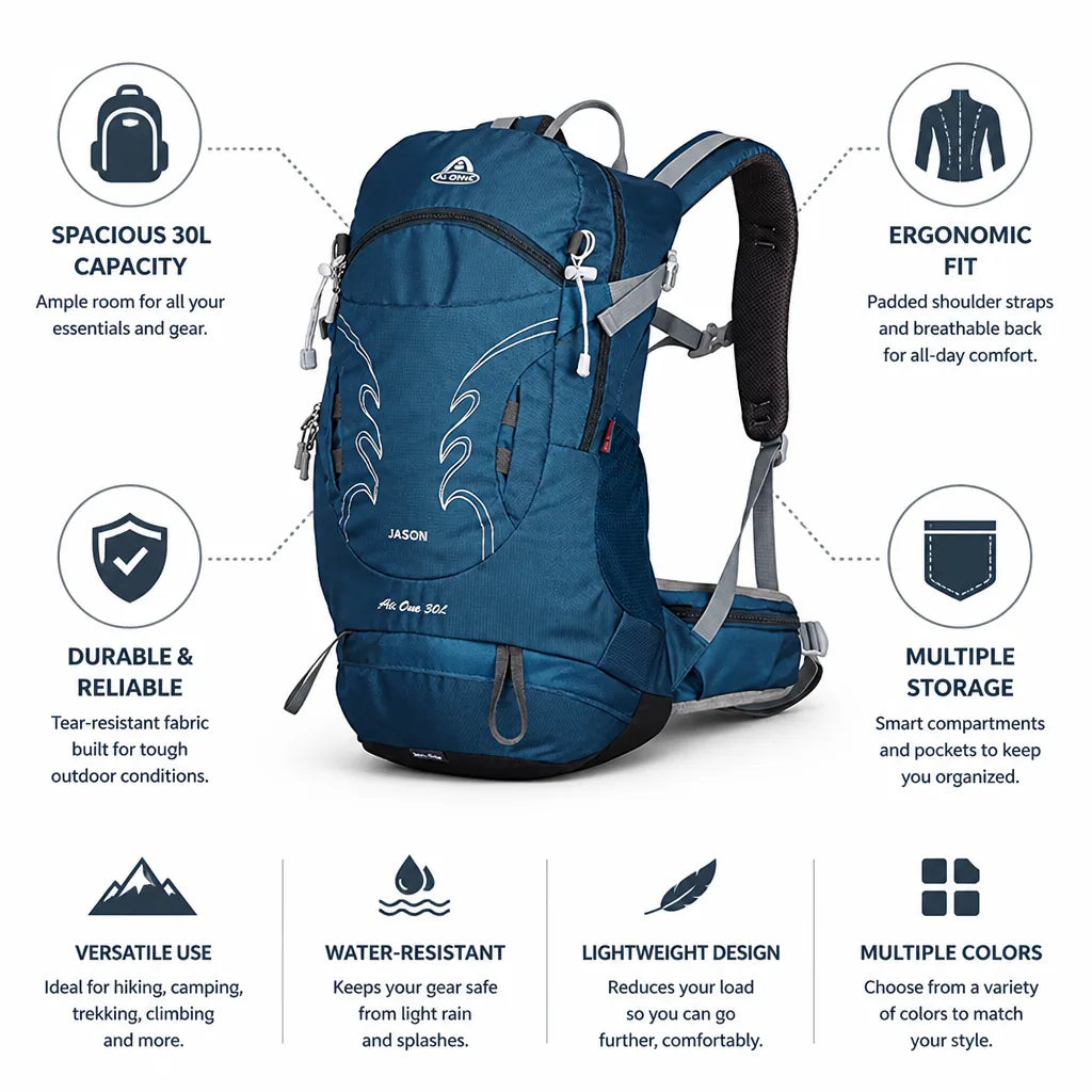 Hiking Backpack 30L Durable Ergonomic Fit