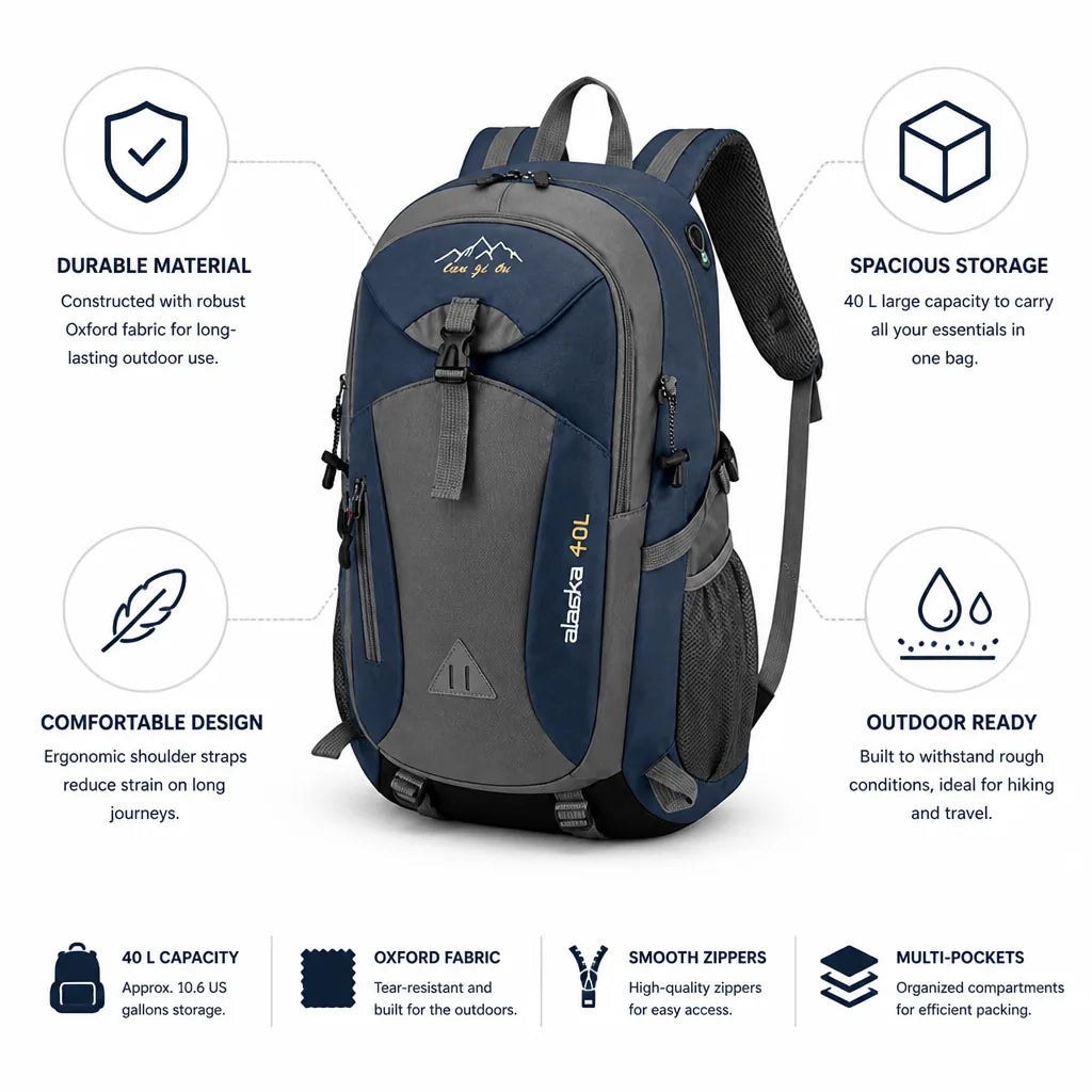Hiking Backpack 40 L Durable Oxford Fabric