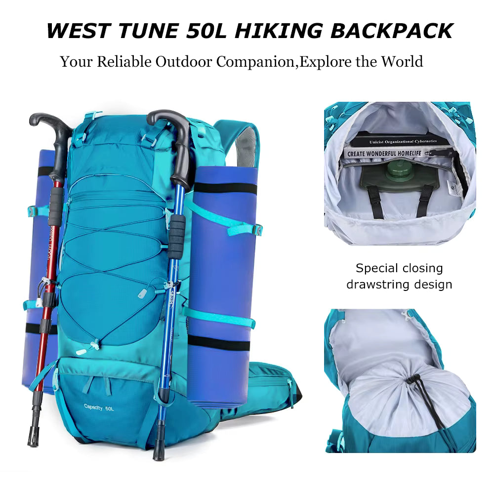 Hiking Backpack 50L Water-Resistant Rain Cover