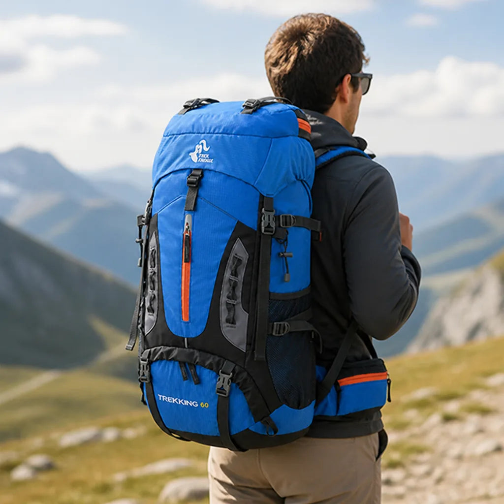 Hiking Backpack 60L Ergonomic Support Ventilated Mesh