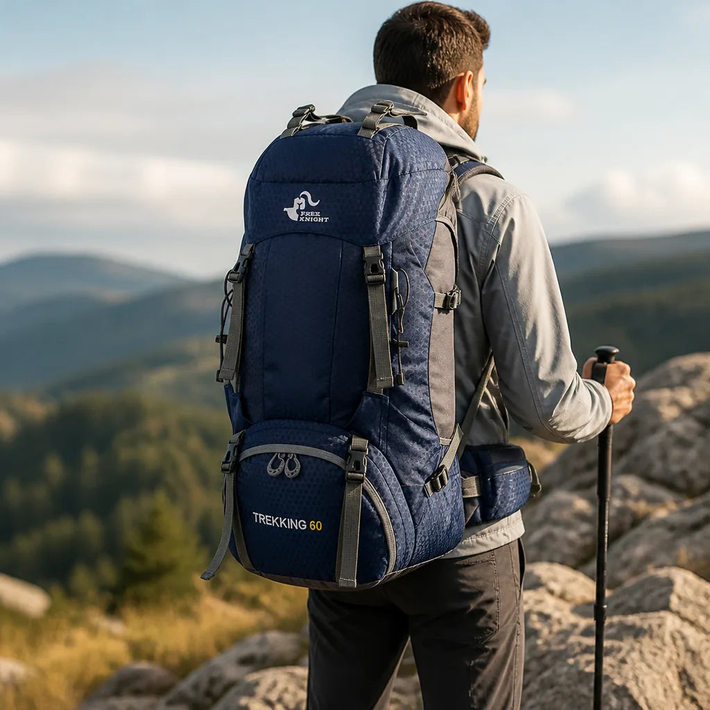 Hiking Backpack 60L Waterproof Ripstop Nylon Padded Straps