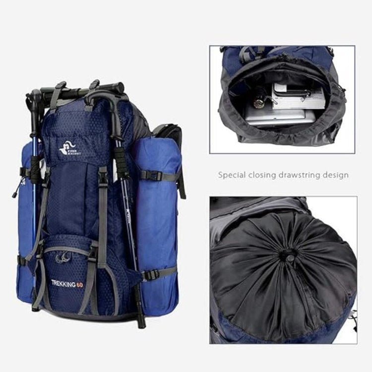 Hiking Backpack 60L Waterproof Ripstop Nylon Padded Support