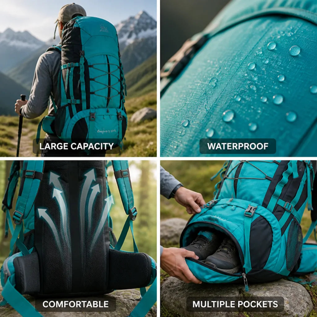 Hiking Backpack 65L Waterproof Multiple Pockets