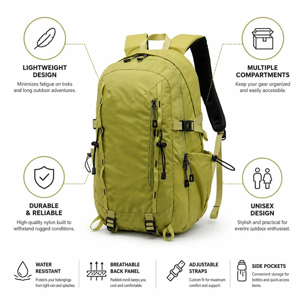 Hiking Backpack Lightweight Nylon Multi-Compartment