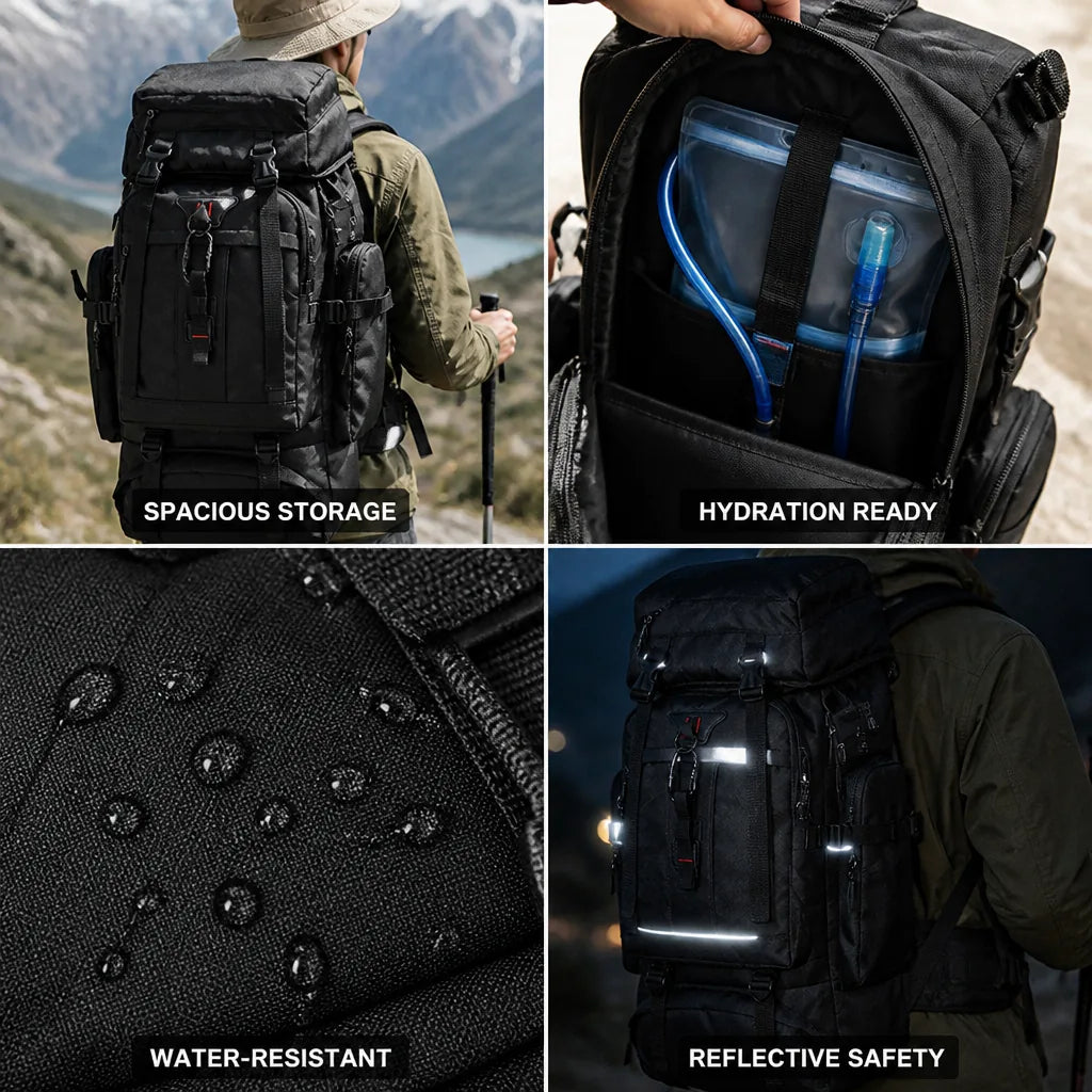 Hiking Backpack Water-Resistant Multiple Compartments & Hydration Bladder Pocket
