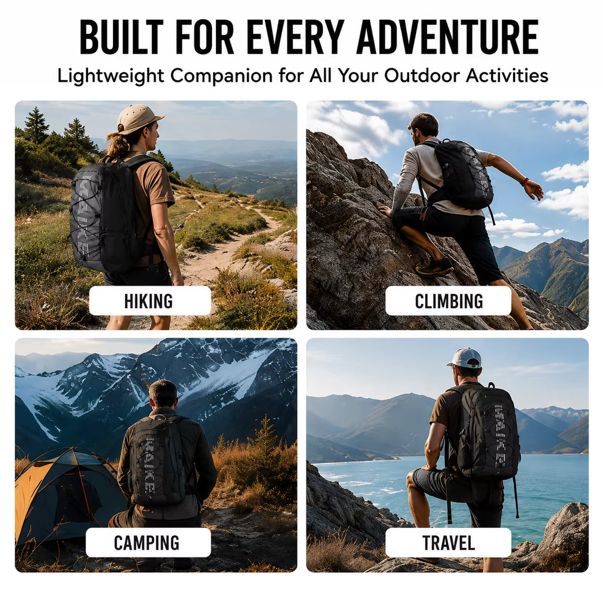 Hiking Daypack Lightweight Water-Resistant Nylon Multi-Compartment
