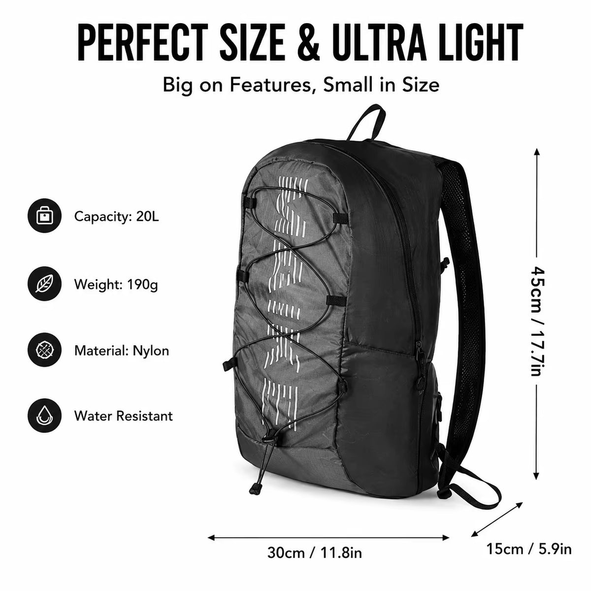 Hiking Daypack Lightweight Water-Resistant Nylon Multi-Compartment