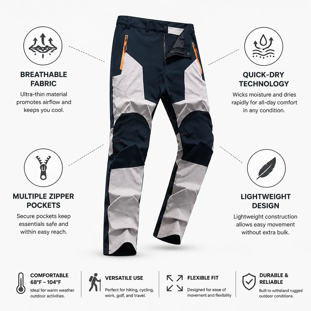 Hiking Pants Ultra-Thin Quick-Dry Zippered Pockets